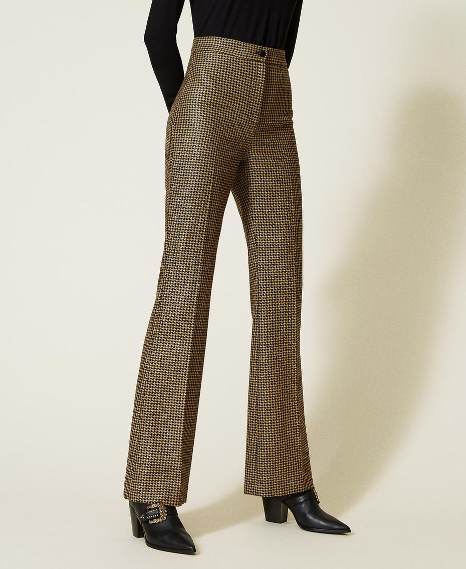 Flared lurex houndstooth trousers Black / Gold Houndstooth Woman 222TT231A_07226_04