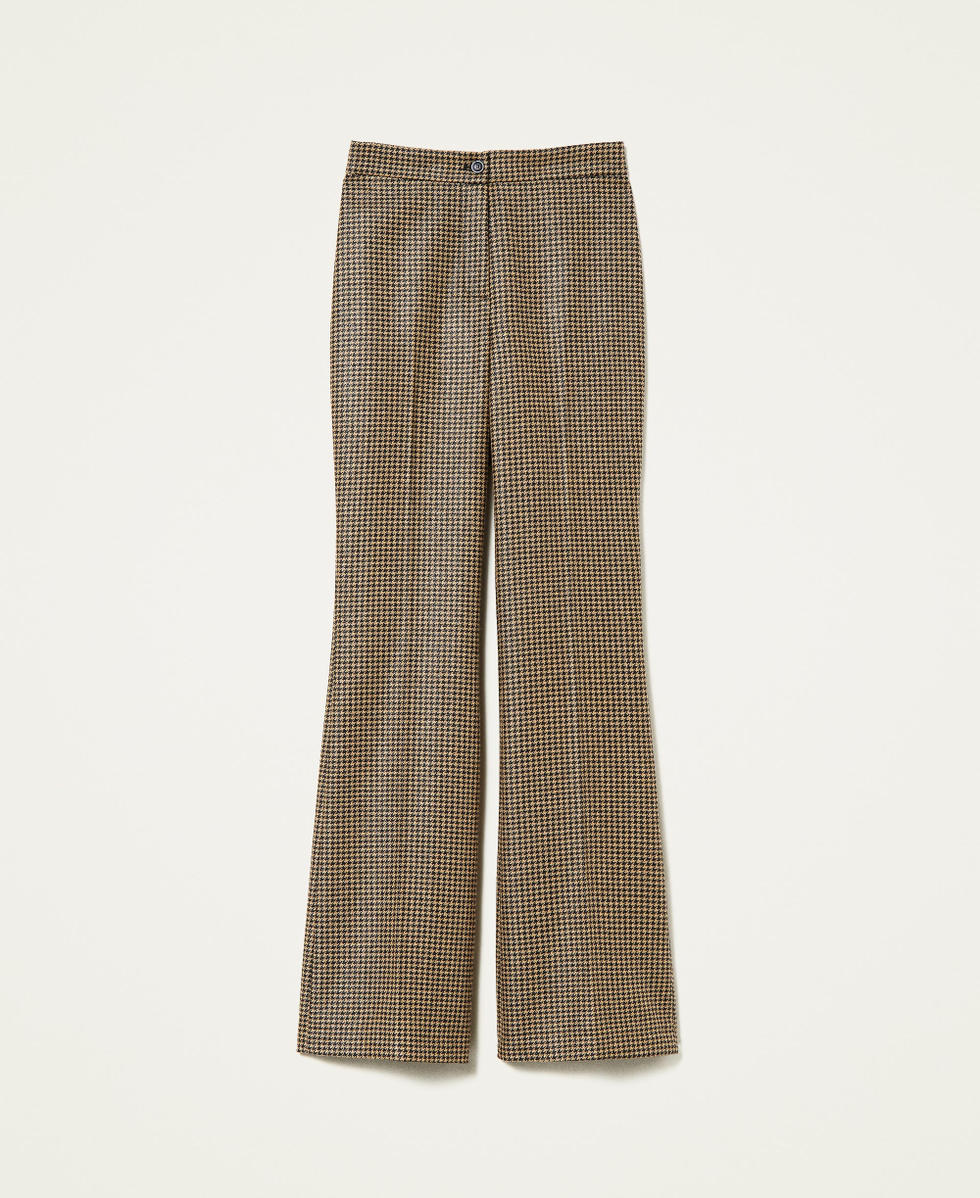 Pantalon evase en pied de poule et lurex Femme Or TWINSET Milano
