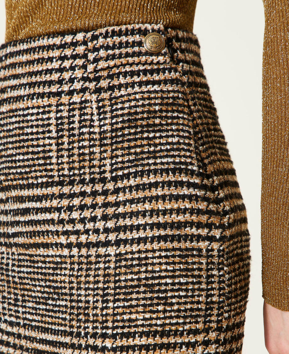 Mini-jupe en tissu bouclé prince de Galles Motif Carreau Marron/Noir Femme 222TT2323-04