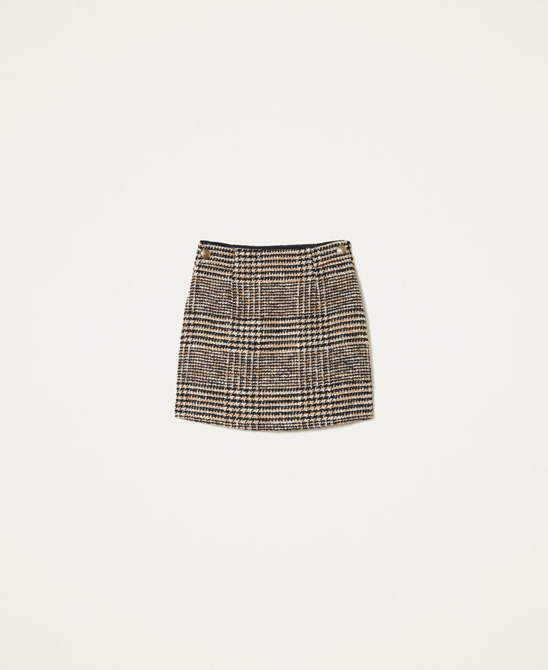 Mini-jupe en tissu bouclé prince de Galles Motif Carreau Marron/Noir Femme 222TT2323-0S