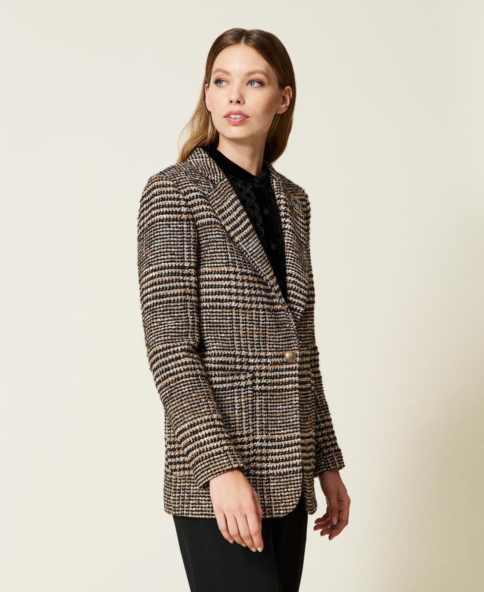 Glen plaid bouclé jacket Woman, Brown | TWINSET Milano