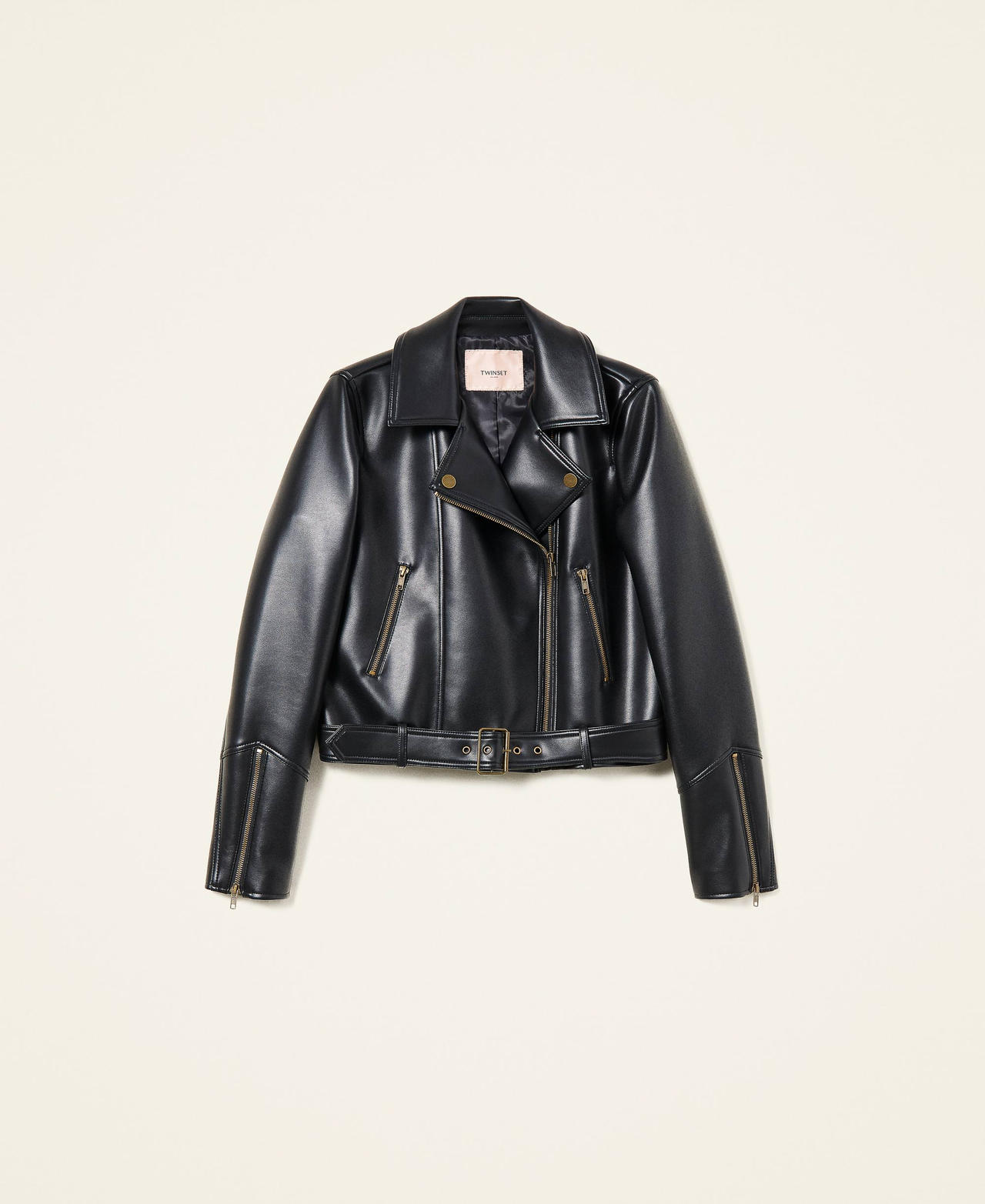 Leather-like biker jacket with belt