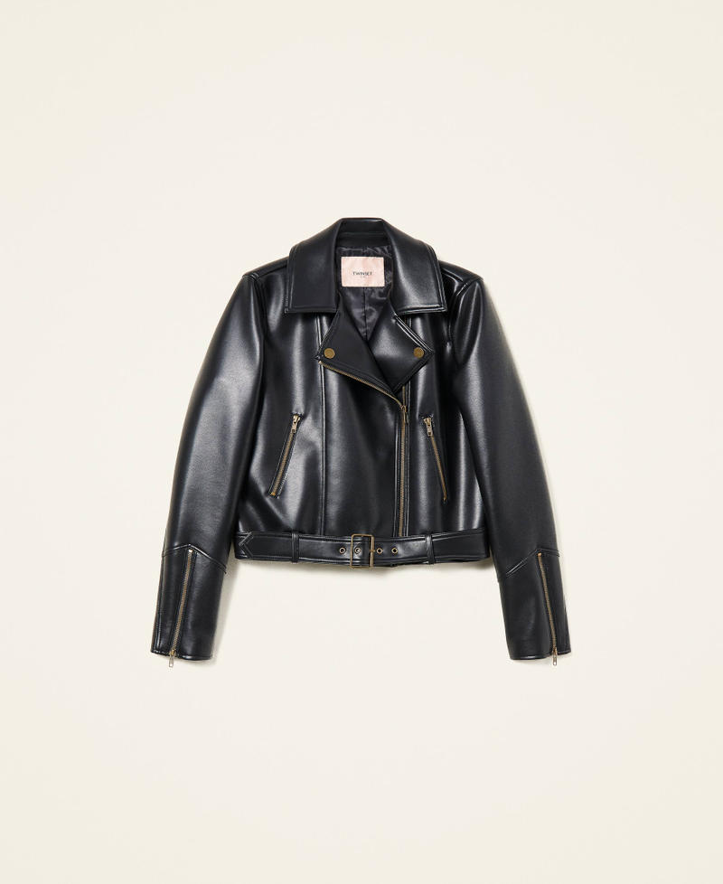 Leather-like biker jacket with belt
