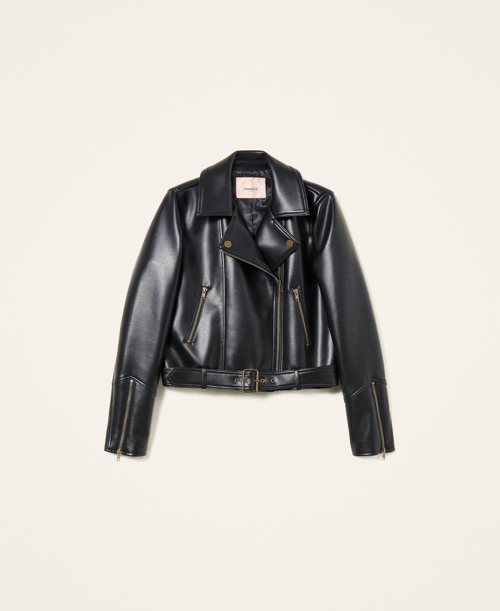 Perfecto effet cuir avec ceinture Femme Noir TWINSET Milano