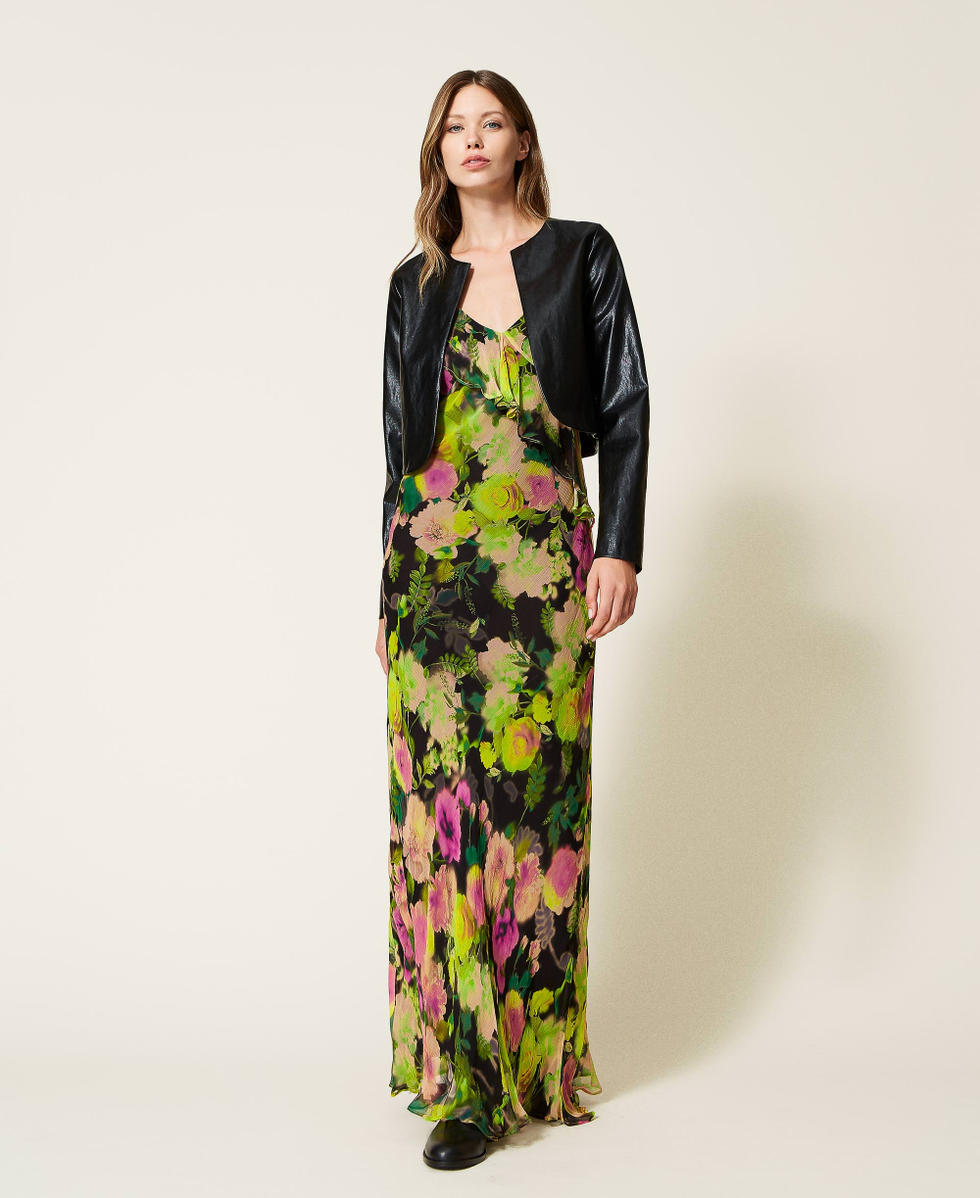 Jacke mit Rundhalsausschnitt in Lederoptik