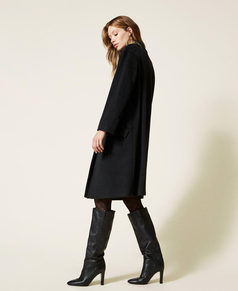 Brushed wool blend double-breasted coat