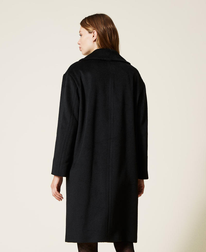 Zweireihiger Mantel aus aufgerautem Wollmischgewebe Schwarz Frau 222TT2371-04