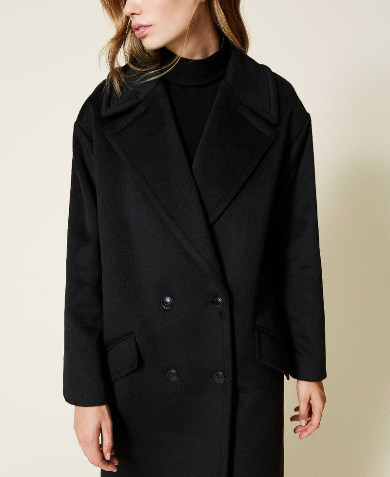 Двубортное пальто из чесаной смесовой шерсти Черный женщина 222TT2371-05
