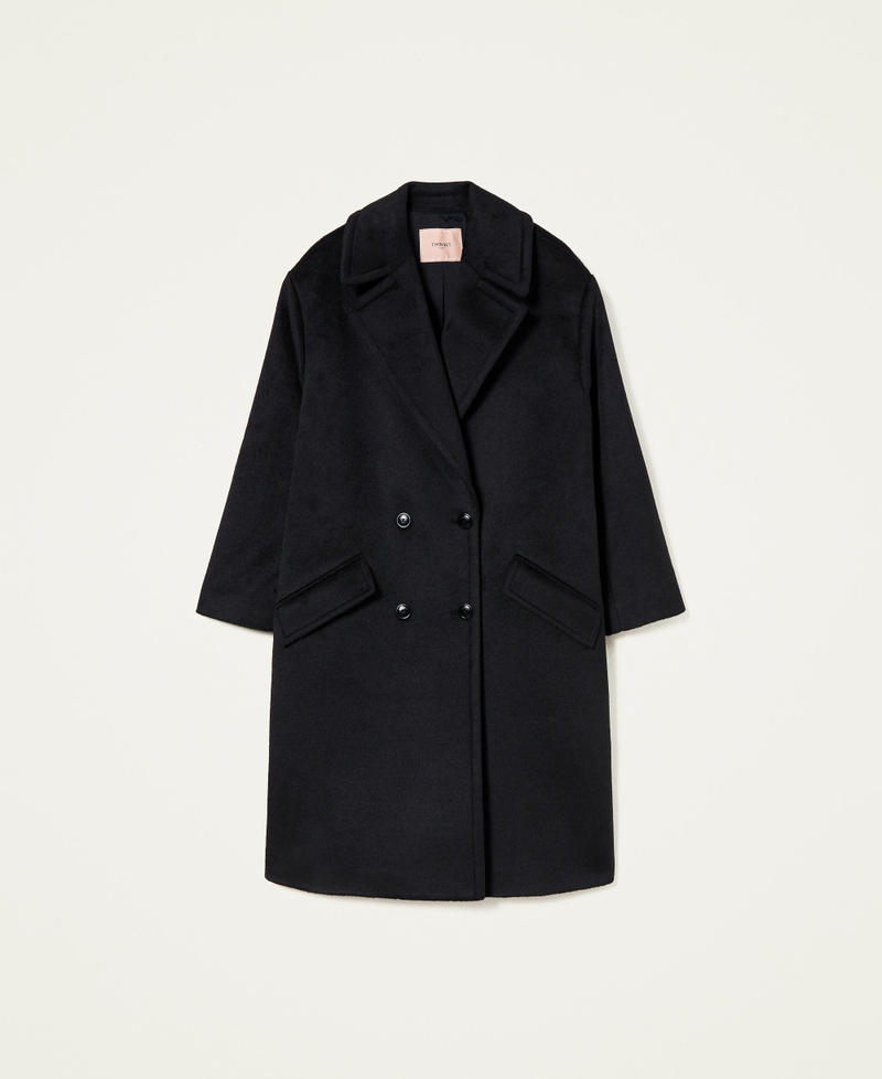 Brushed wool blend double-breasted coat