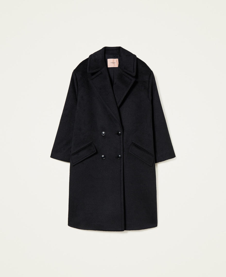 Brushed wool blend double-breasted coat