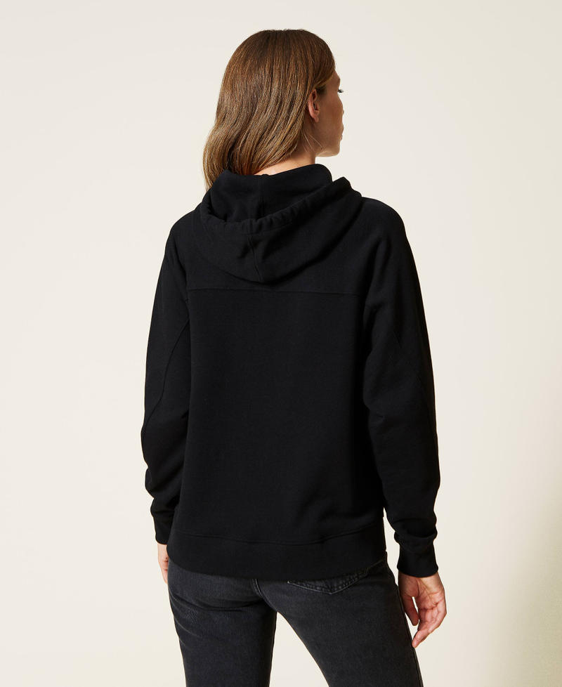 Hoodie with logo and floral embroidery Black Woman 222TT2390-04