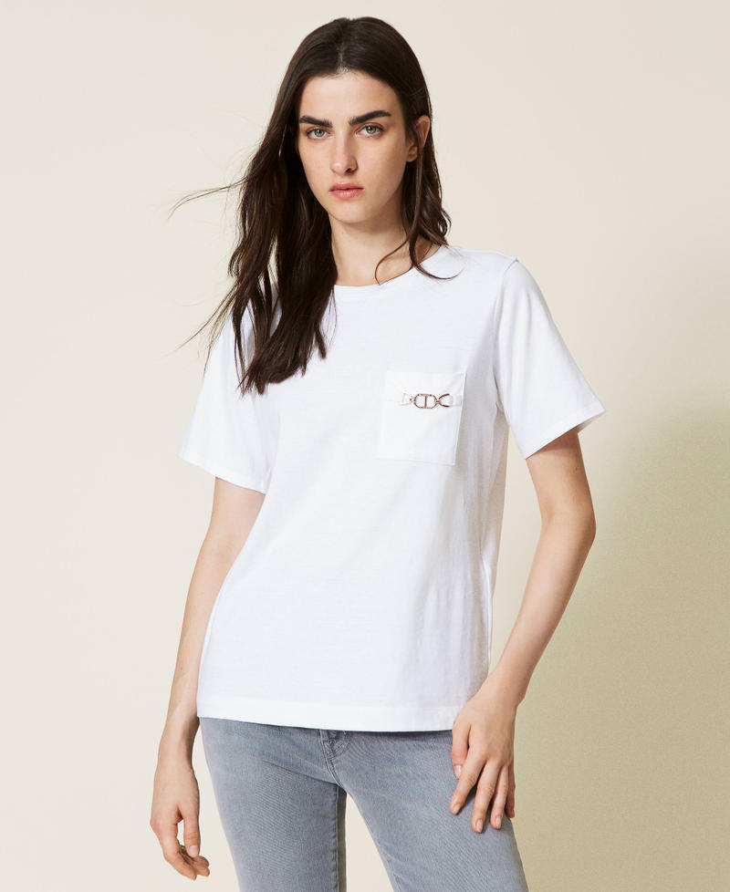 T-shirt con morsetto e logo Nero Donna 222TT2412-02