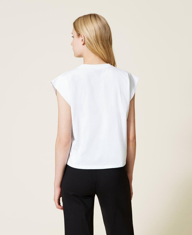 T-shirt avec logo pied-de-poule Blanc Femme 222TT2415-03