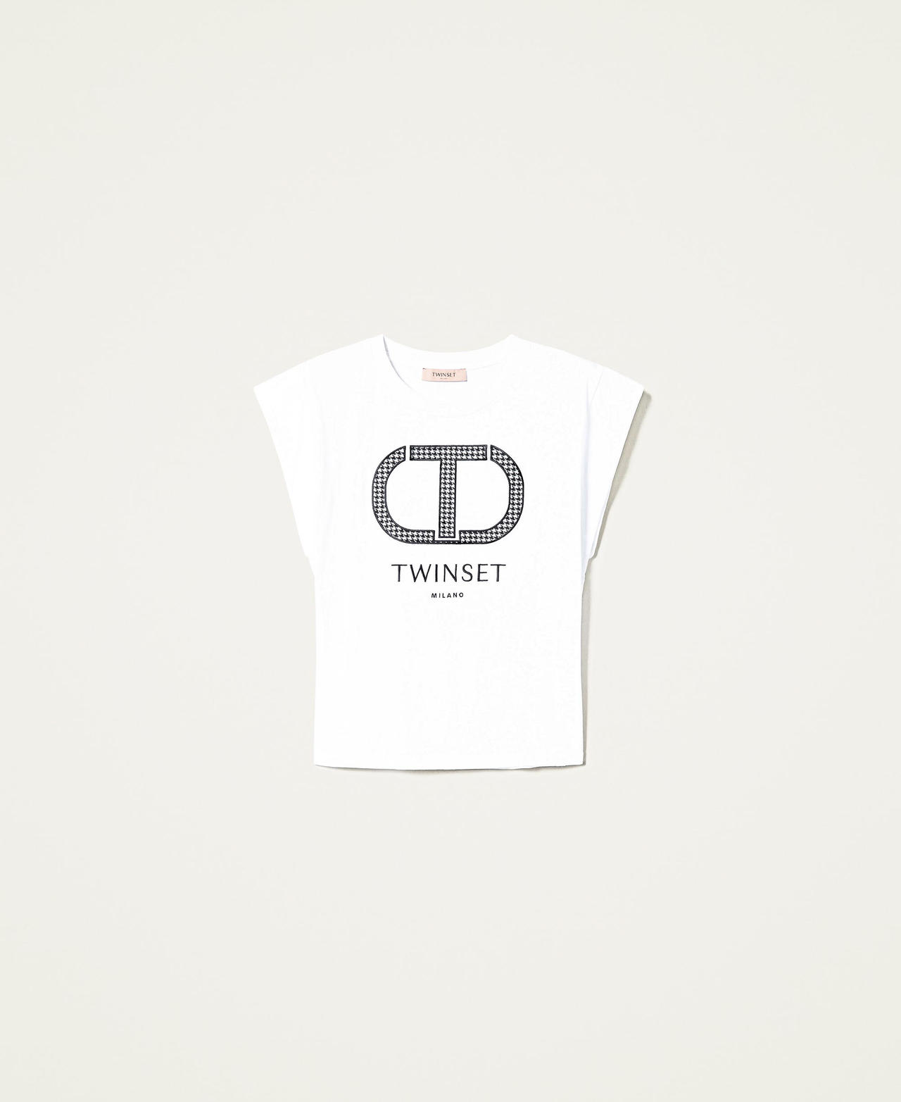 T-shirt avec logo pied-de-poule Blanc Femme 222TT2415-0S