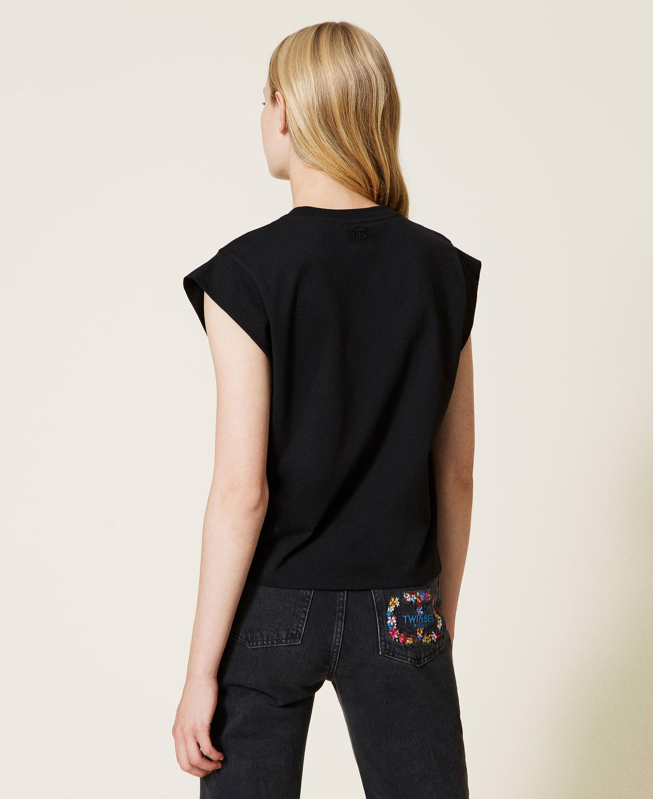T-shirt avec logo floral incrusté Noir Femme 222TT2416-03