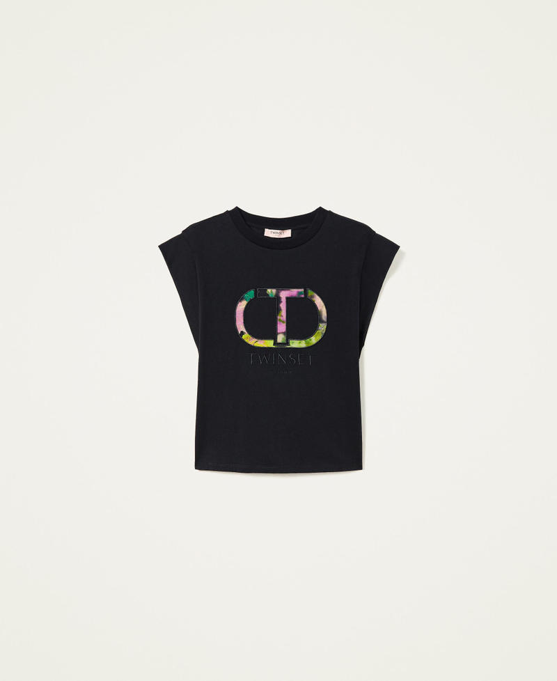 T-shirt with inlaid floral logo Black Woman 222TT2416-0S