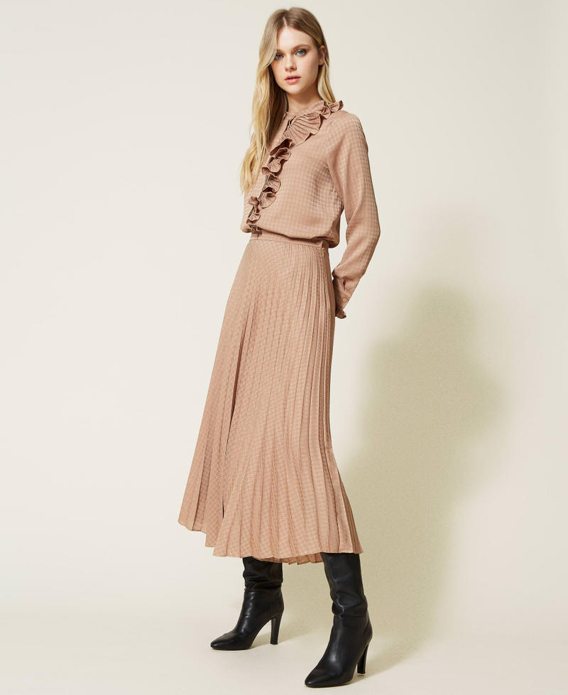 Houndstooth long skirt "Light Wood" Beige Woman 222TT2425-02