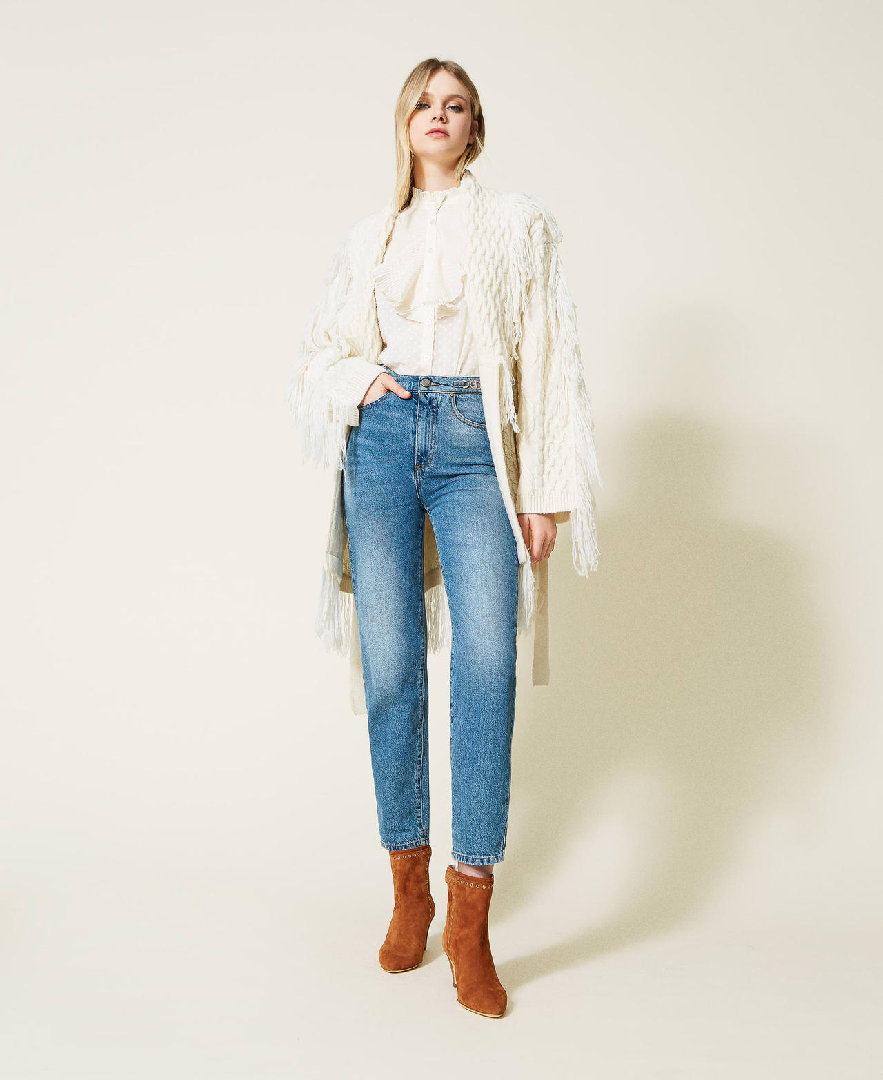 Vaqueros rectos con estribos y logotipo Mujer, Azul | TWINSET Milano