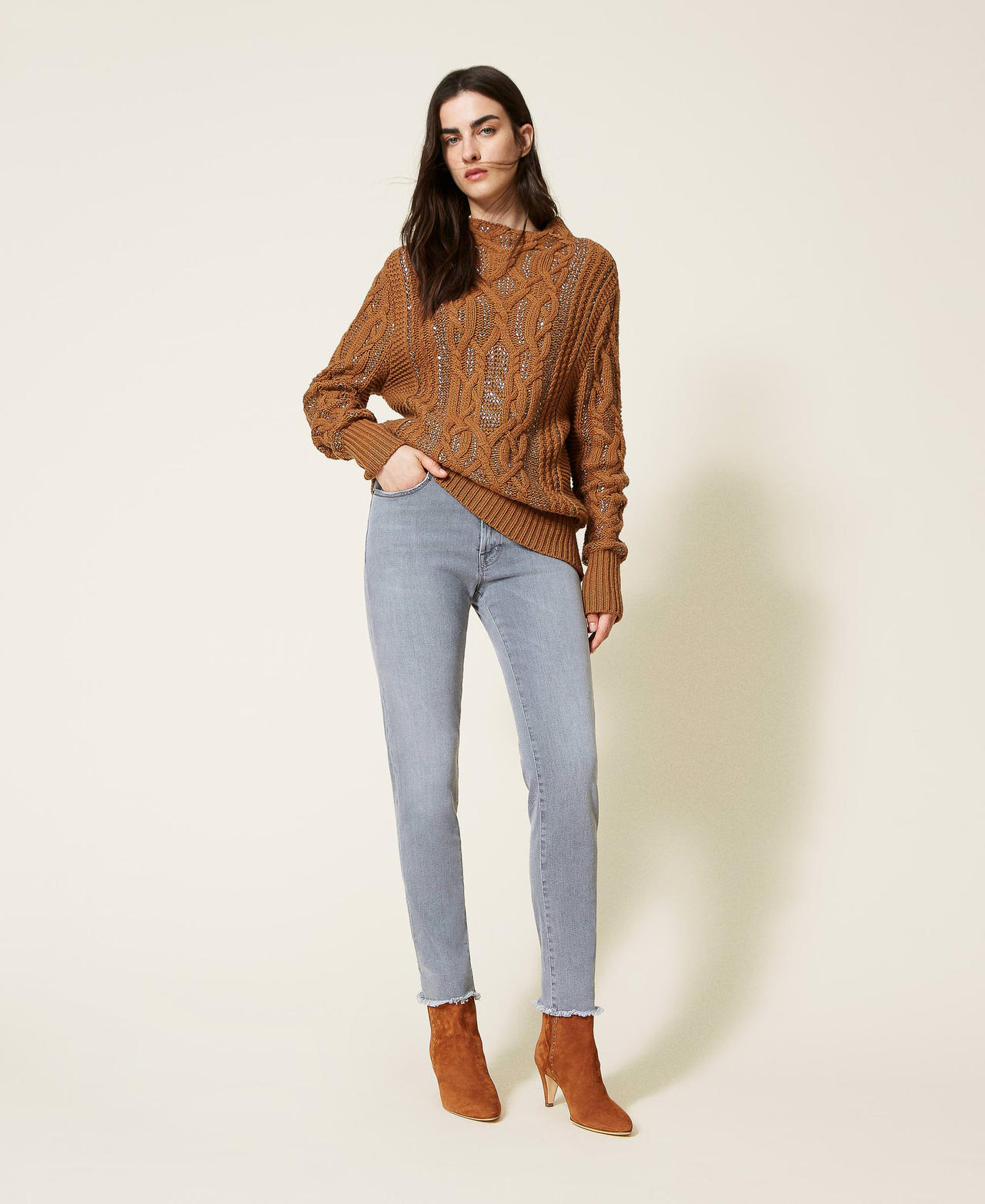 Skinny jeans with raw cut hem Woman Grey TWINSET Milano