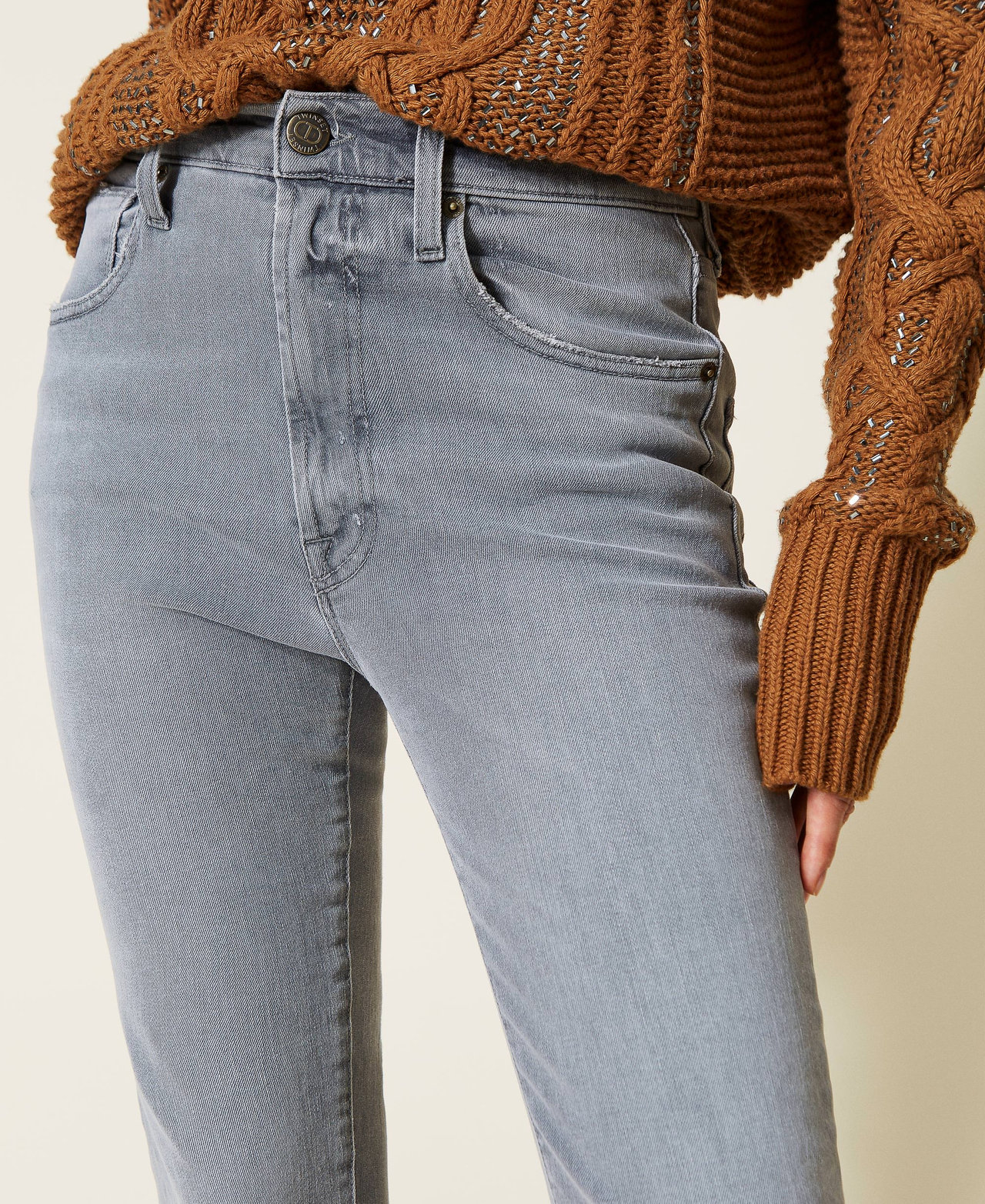 Skinny jeans with raw cut hem Woman Grey TWINSET Milano