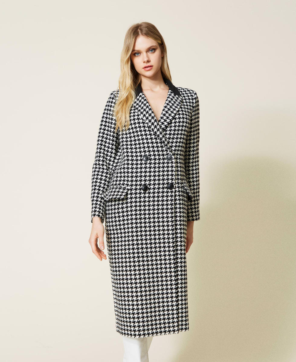 Houndstooth wool blend coat top