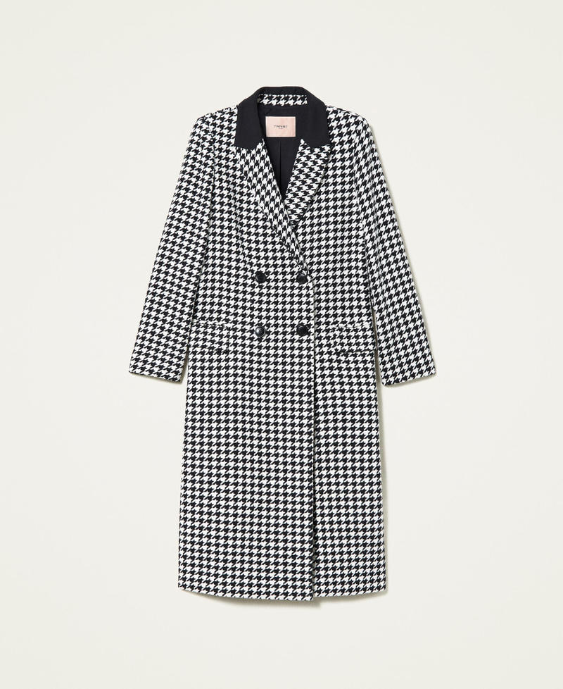 Wool blend coat with houndstooth pattern Snow / Black Houndstooth Pattern Woman 222TT2461-0S