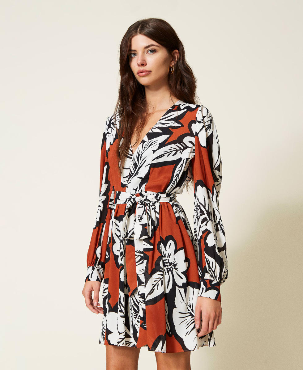 Robe courte en cr pon floral Femme Orange TWINSET Milano