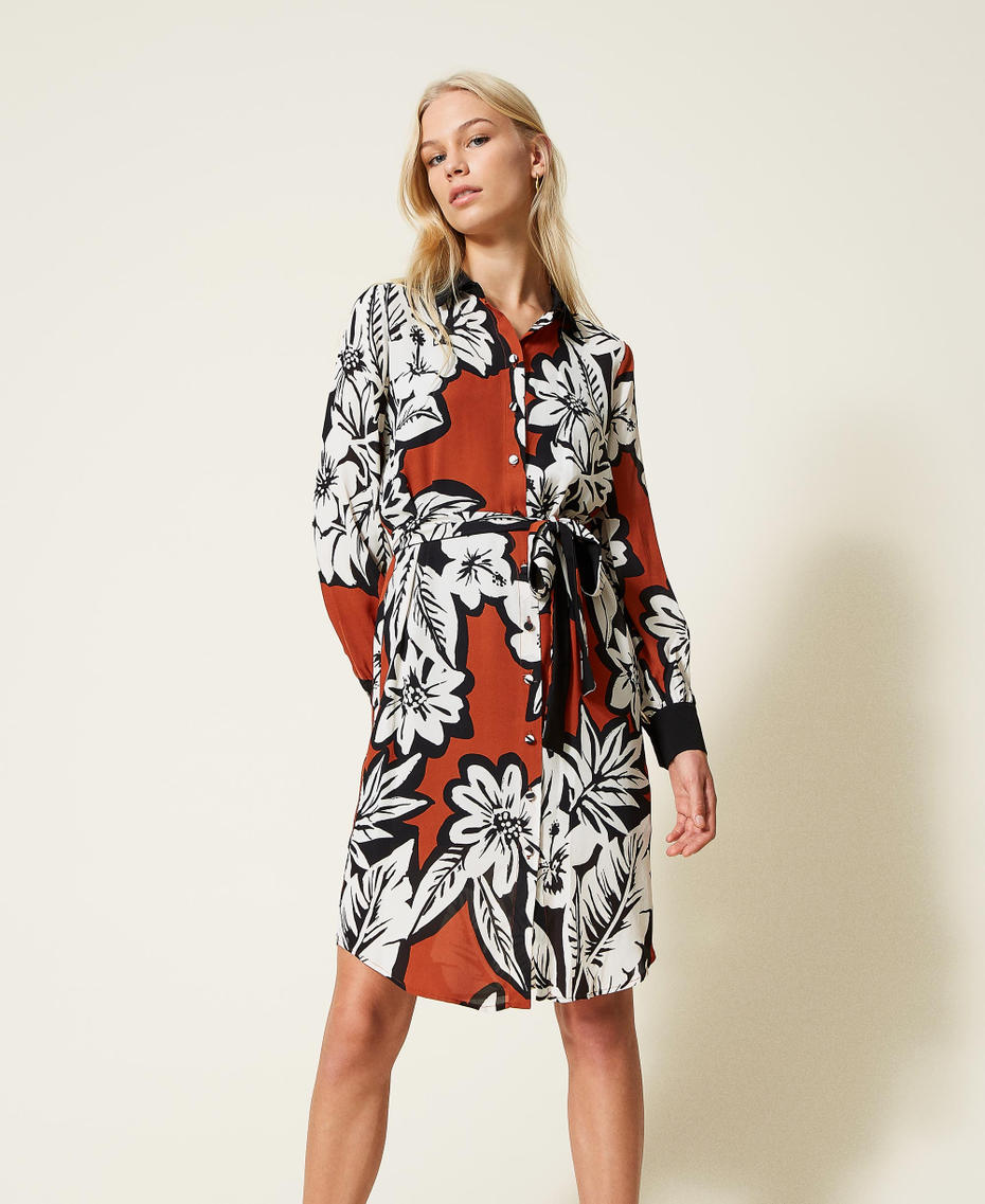 Robe chemisier en crépon floral
