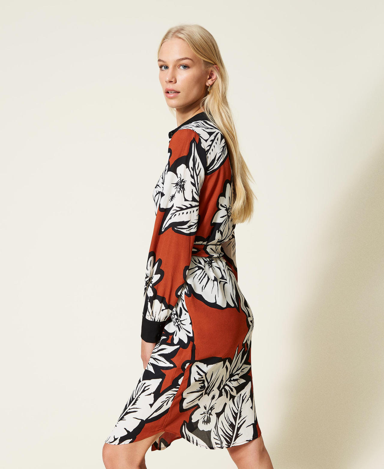 Robe chemisier en crépon floral