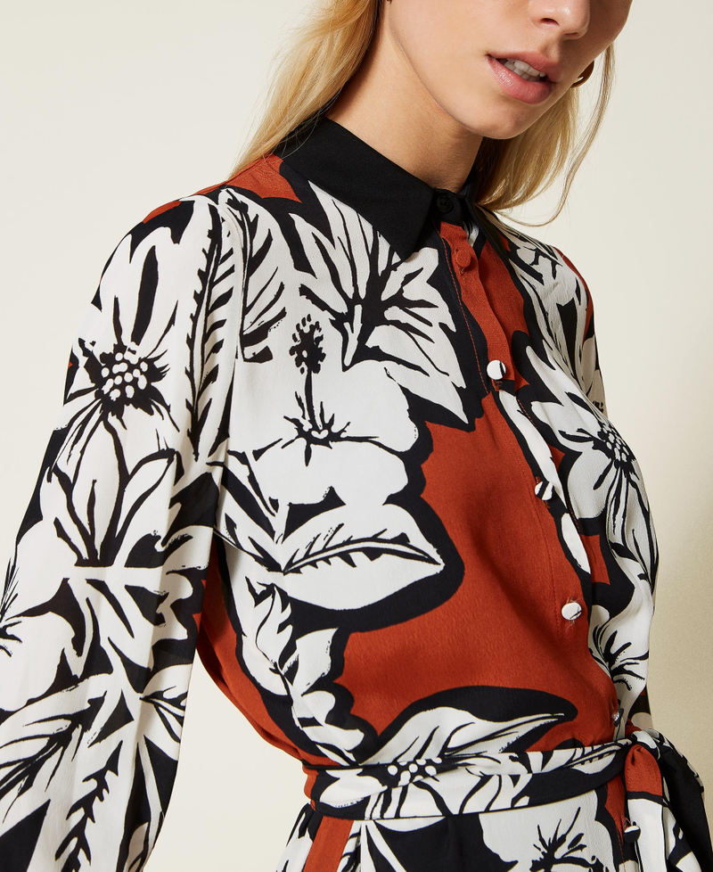 Robe chemisier en crépon floral