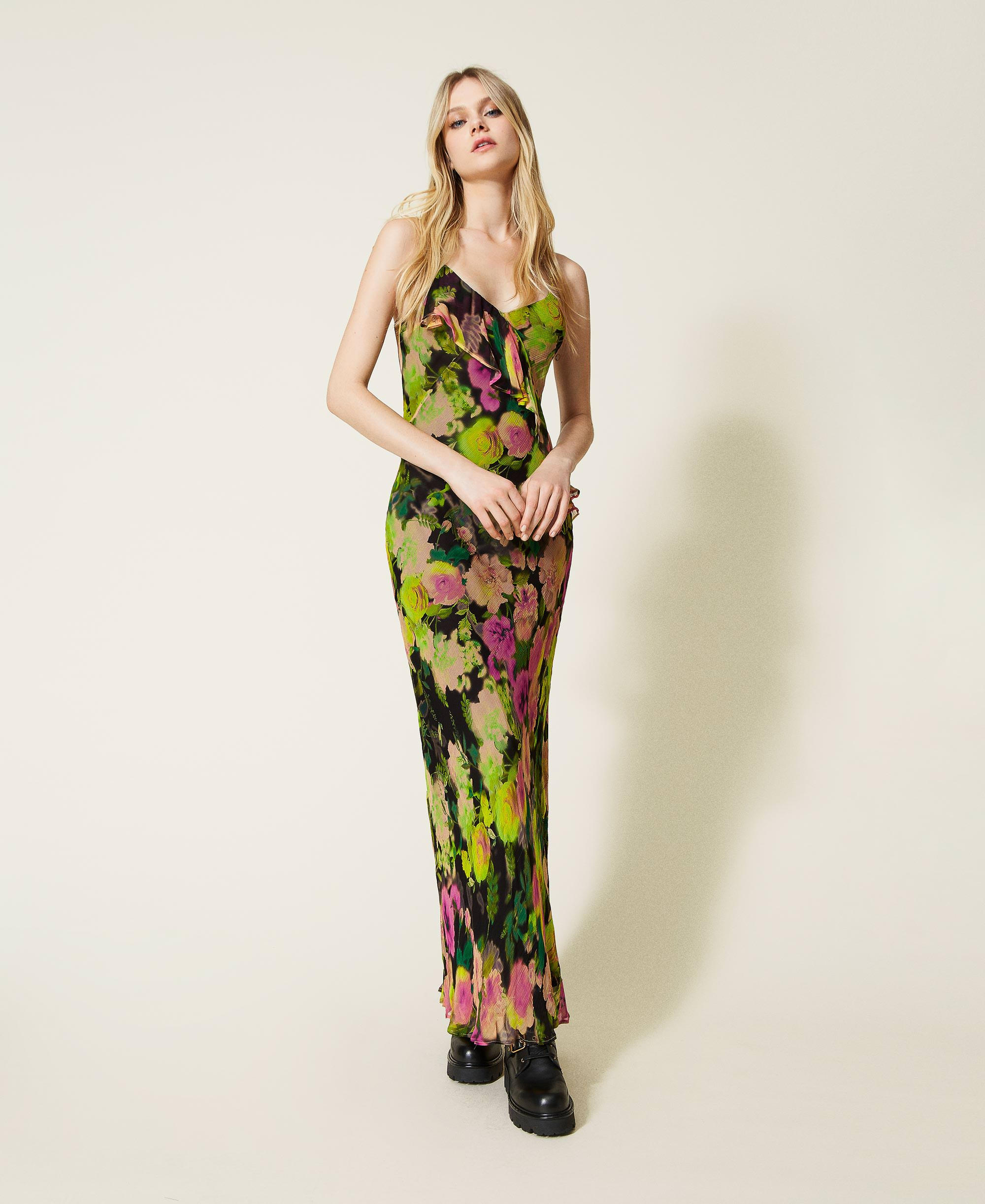 Длинное платье из креп-шифона с цветочным принтом