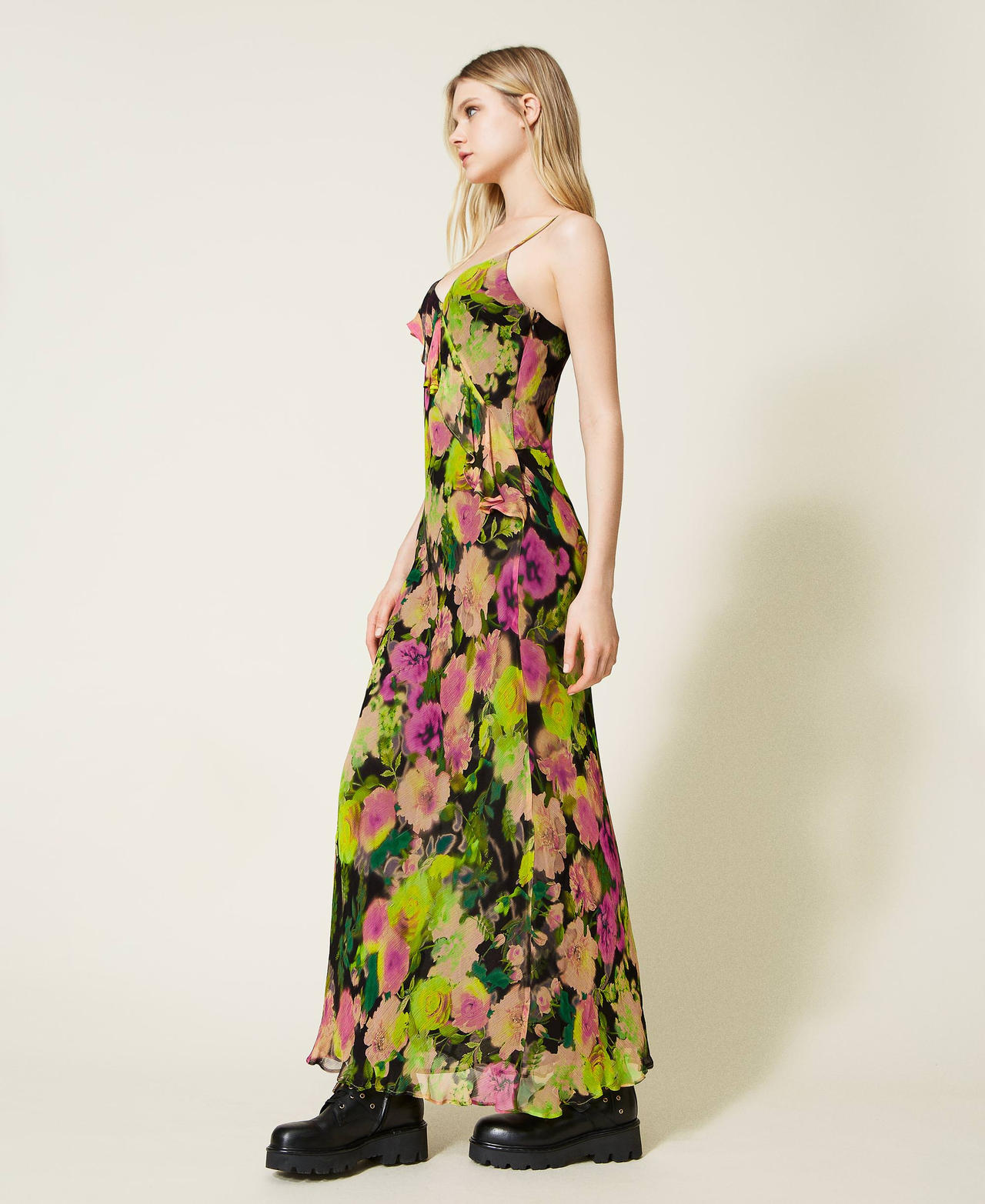 Abito lungo in creponne a fiori Donna Verde TWINSET Milano