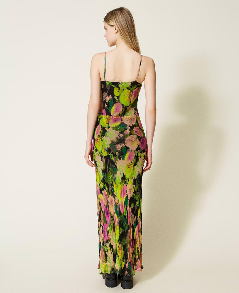 Длинное платье из креп-шифона с цветочным принтом Принт Сумасшедшие Цветы Флуоресцентный женщина 222TT2481-04