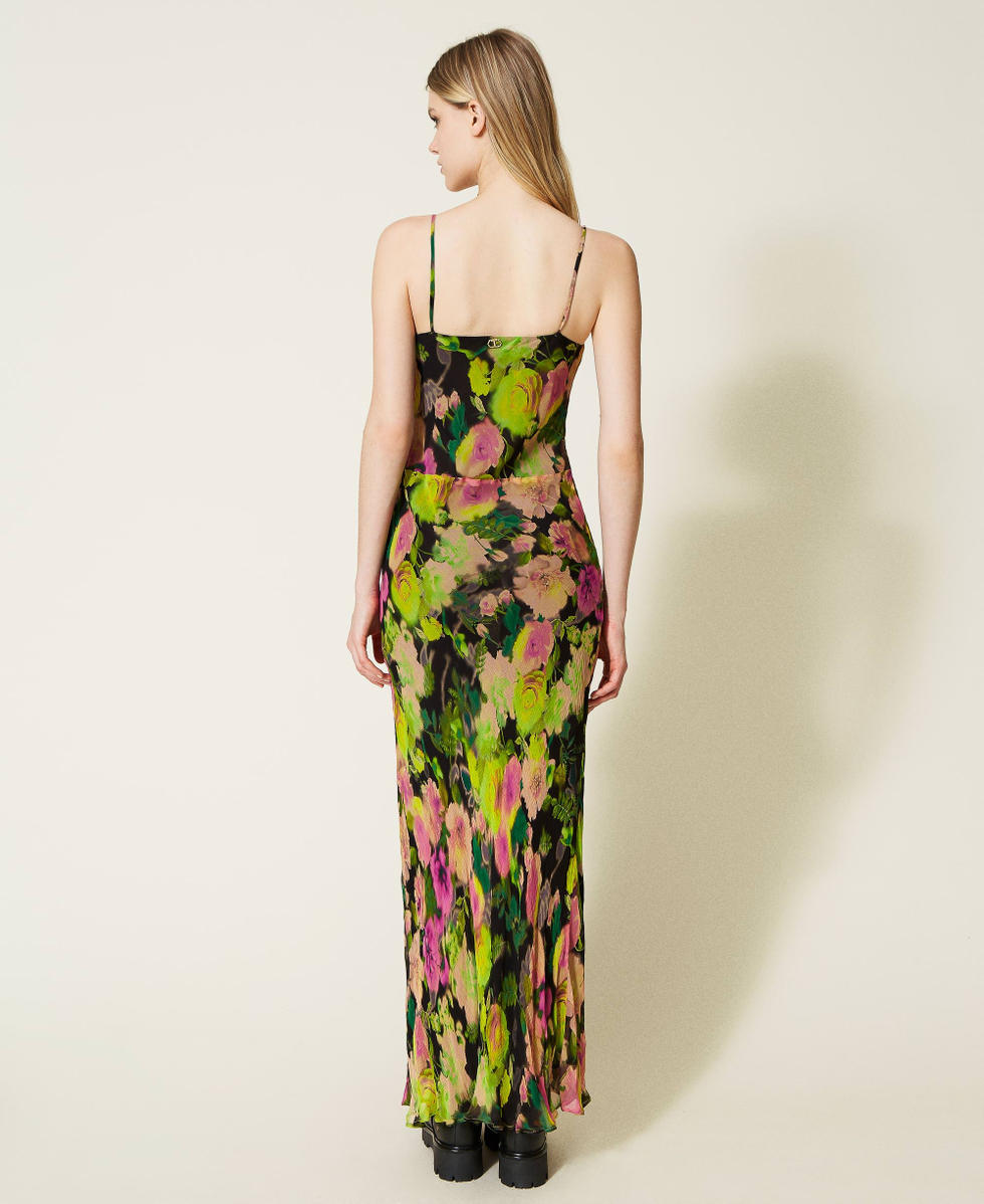 Robe longue en crepon floral Femme Vert TWINSET Milano
