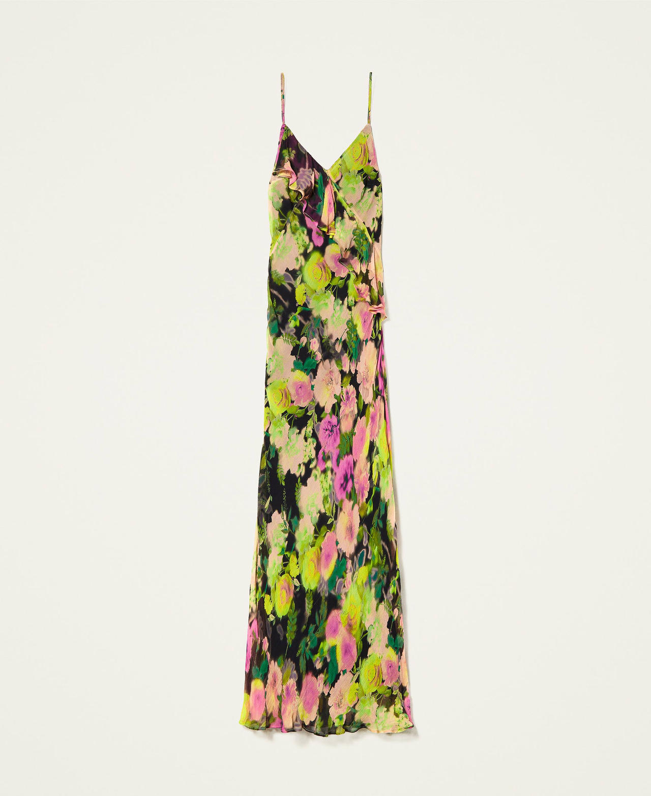 Maxikleid aus Krepon mit Blumendessin Print Crazy Flowers Neon Frau 222TT2481-0S
