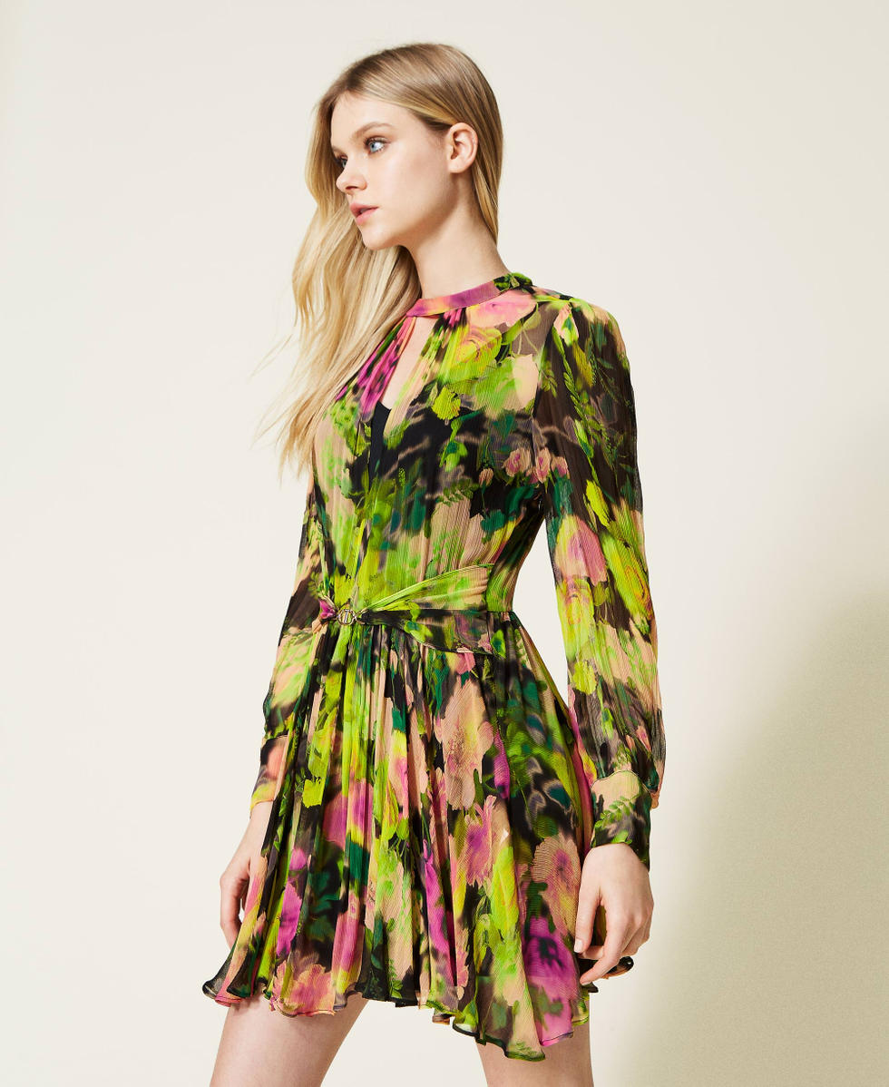 Short floral creponne dress Woman Green TWINSET Milano