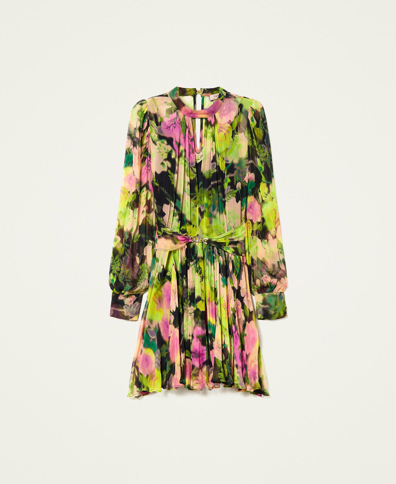 Короткое платье из креп-шифона с цветочным принтом Принт Сумасшедшие Цветы Флуоресцентный женщина 222TT2482-0S
