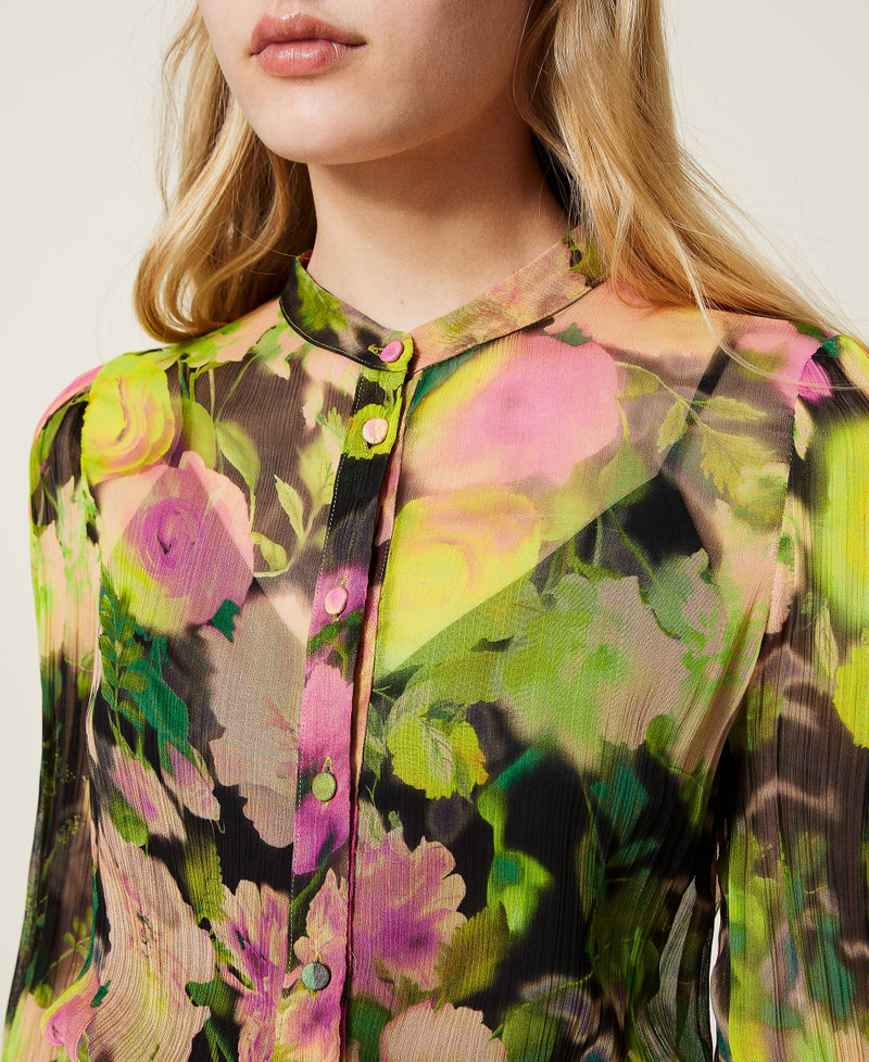 Рубашка из креп-шифона с цветочным принтом Принт Сумасшедшие Цветы Флуоресцентный женщина 222TT2486-04