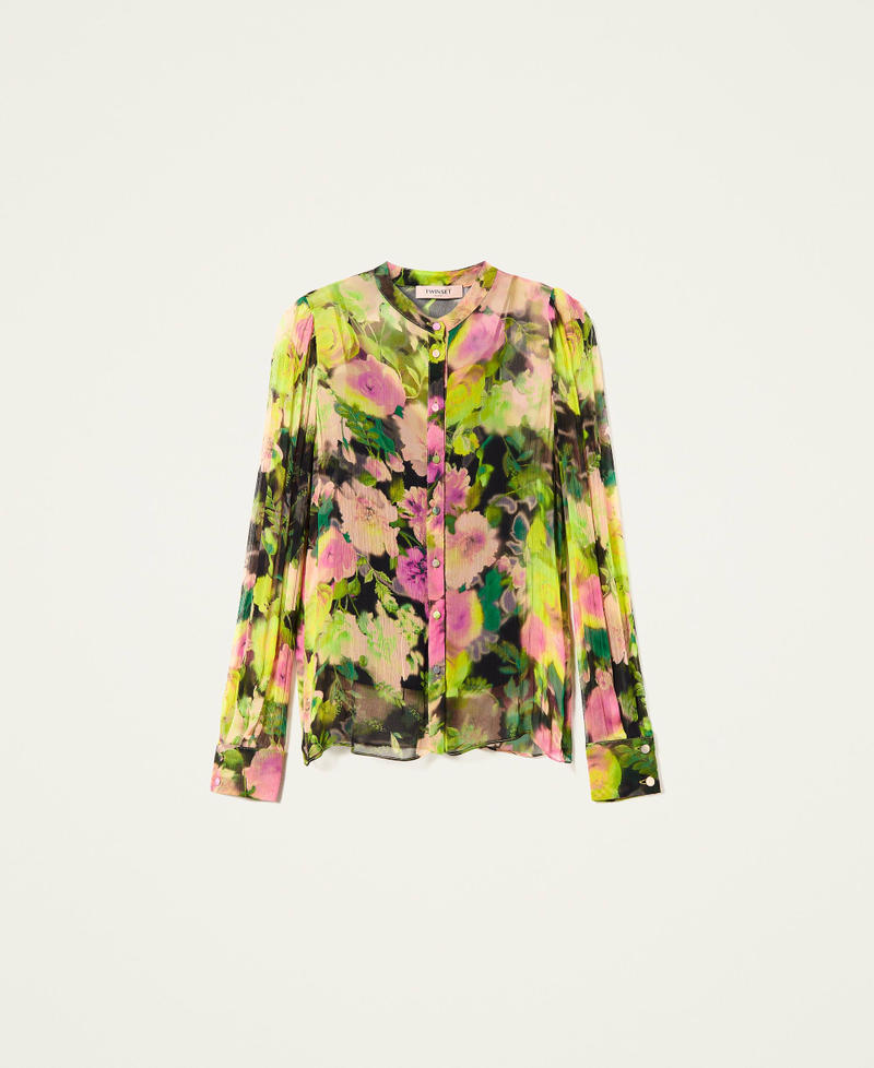 Рубашка из креп-шифона с цветочным принтом Принт Сумасшедшие Цветы Флуоресцентный женщина 222TT2486-0S