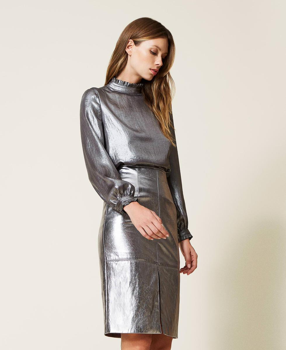 Laminated leather-like midi skirt