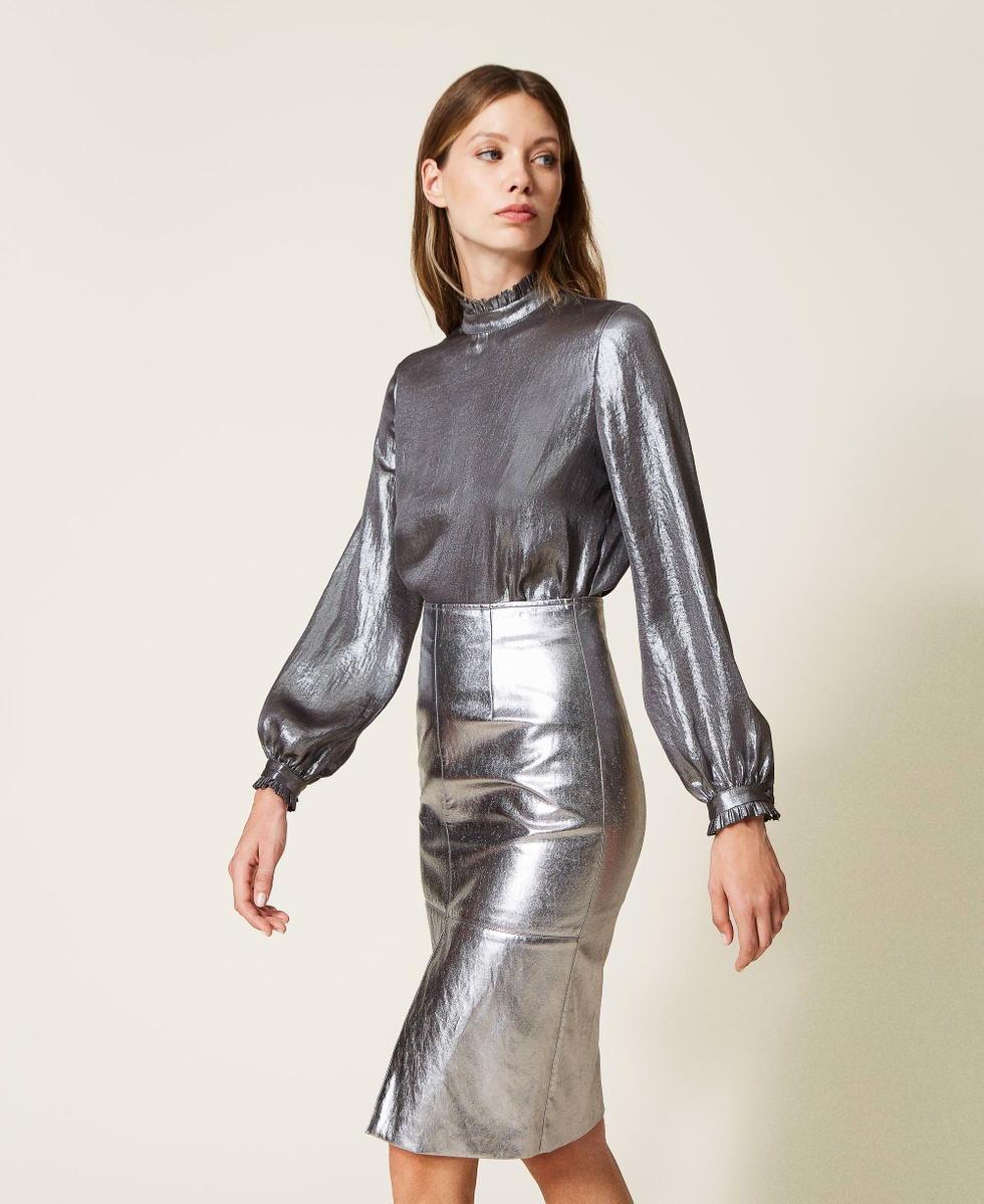Jupe mi longue effet cuir lame Femme Argent TWINSET Milano