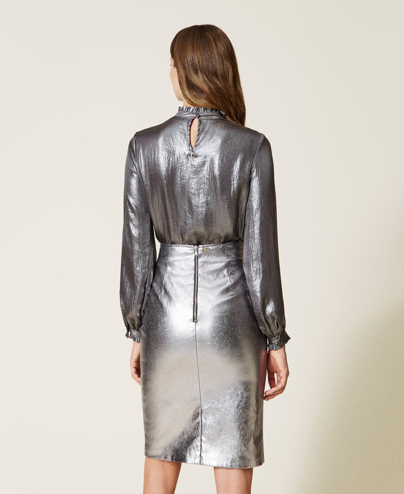 Laminated leather-like midi skirt Laminated "Gunpowder” Silver Woman 222TT2490-05