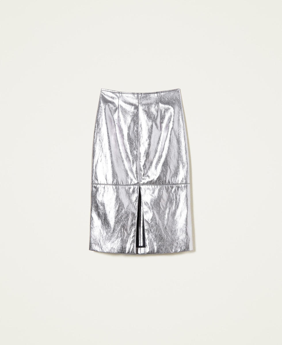Laminated leather-like midi skirt