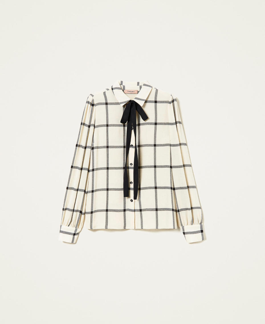 Camisa de mezcla de lana de cuadros Dibujo Cuadro Nieve / Negro Mujer 222TT2501-0S