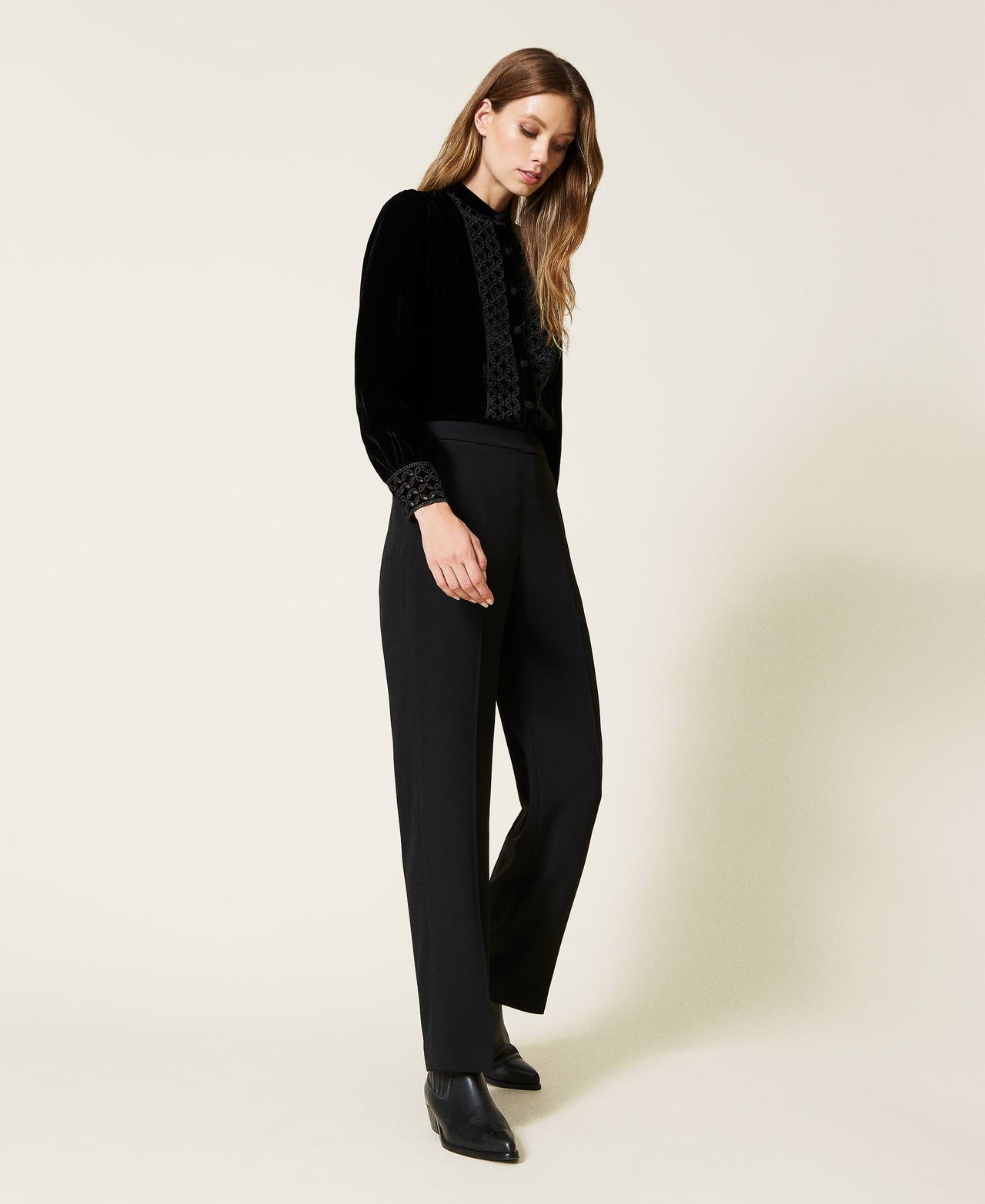 Cady trousers with elastic Black Woman 222TT2510_00006_02