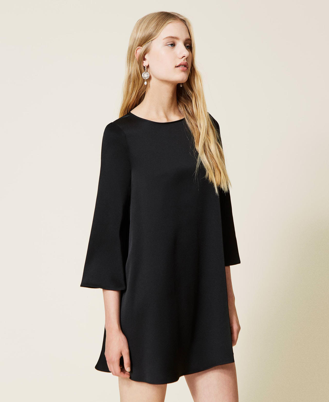 Vestido t nica corto en cady Mujer Negro TWINSET Milano