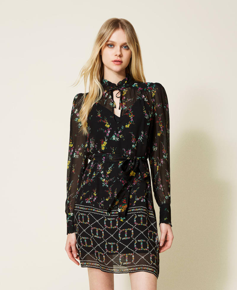 Robe tunique avec imprimé siglé floral