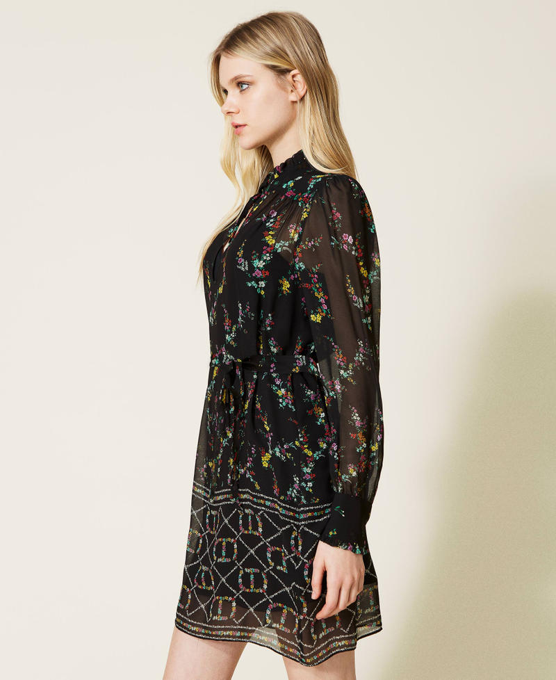 Tunic dress with floral logo print Oval T / Black Ramage Design Woman 222TT2532-02