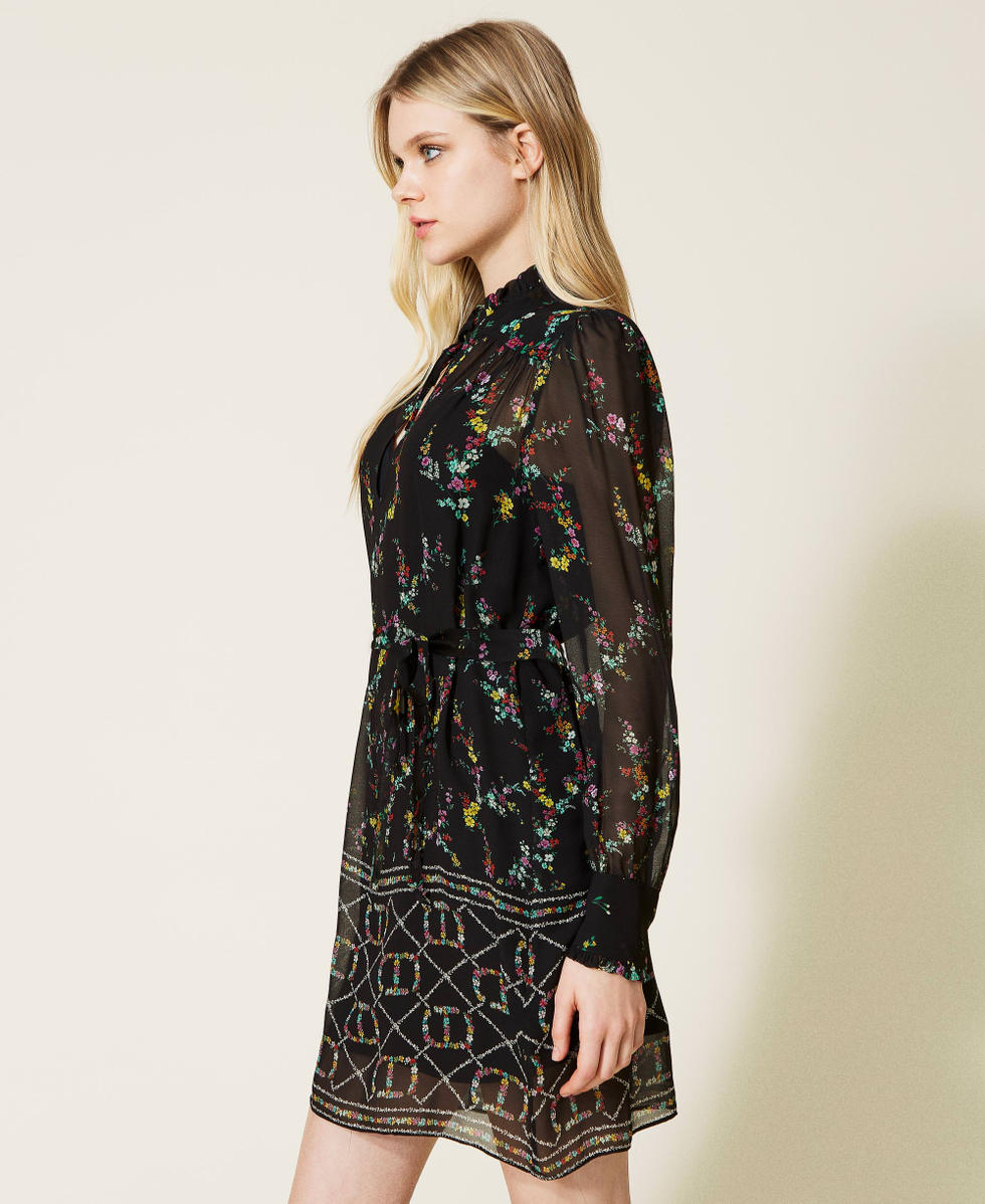 Tunic dress with floral logo print