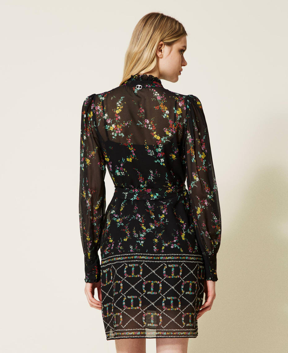 Tunic dress with floral logo print Oval T / Black Ramage Design Woman 222TT2532-03